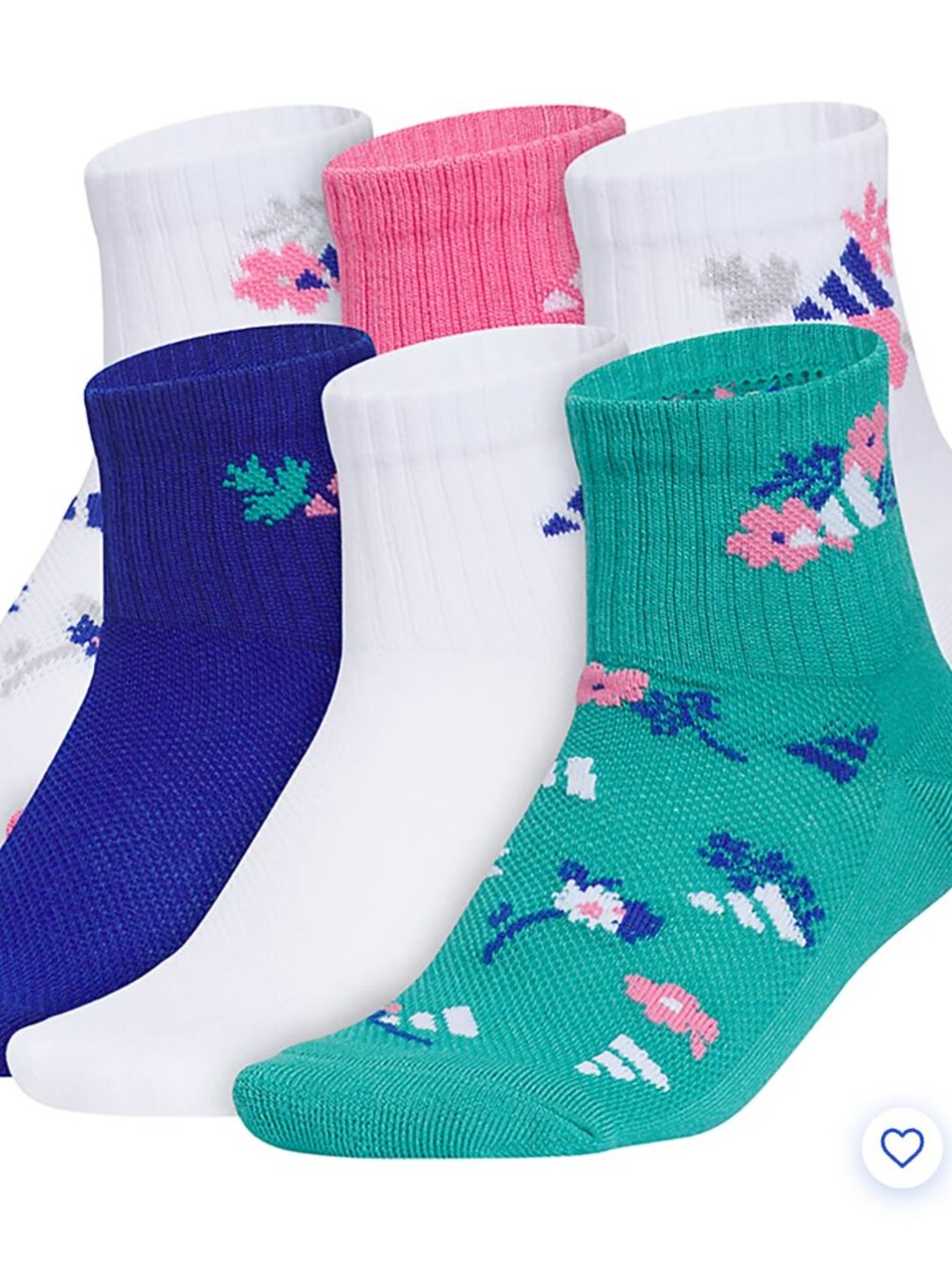NWT Adidas Youth Girls' Kids Floral Athletic Quarter Socks (6-Pair) Ankle